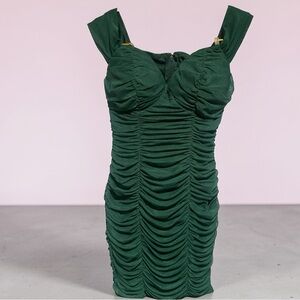 Crystal Doll Forest Green Ruched Mini Dress